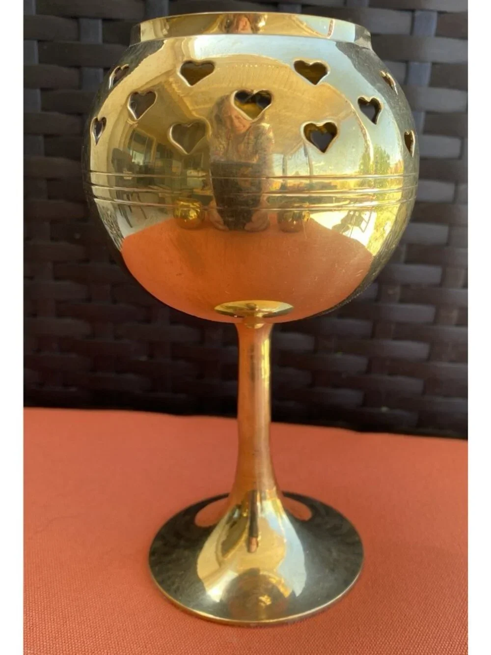 3 Vintage Brass Heart Cutout Votives 6” Height 2 3/4” Height